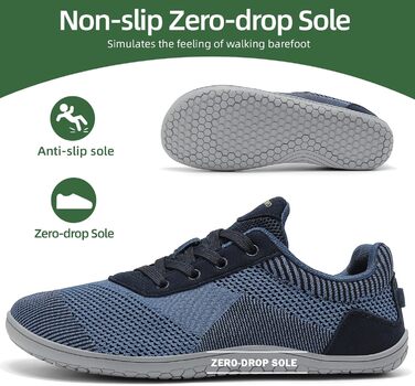 Легкі дихаючі кросівки Barfußschuhe для жінок та чоловіків | Широка передня частина, підошва 4 мм, антиковзаючі | Для спорту, відпочинку, повсякденного носіння (39 EU, Синій)