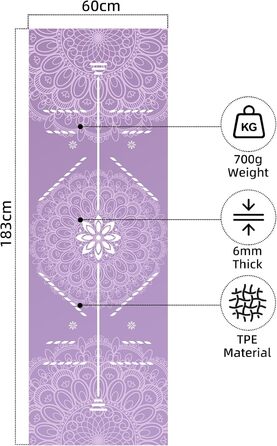 Йога мат Haquno Extra dicke 6 мм – неслизька тренувальна килимок для HIIT, Pilates, домашніх тренувань та з безкоштовним ремінком для перенесення, фіолетовий