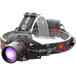 Фонаш-ліхтар на лоб UV WESLITE LED з перезарядкою, 395nm, чорне світло, 3 режими, збільшення, для пошуку бурштину, скорпіонів, виявлення витоків масла в авто та HVAC