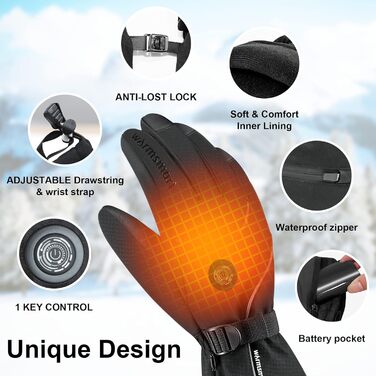 Обогревні рукавиці для чоловіків, 7.4V 3000Ah, чорні, для катання на мотоциклі та активного відпочинку