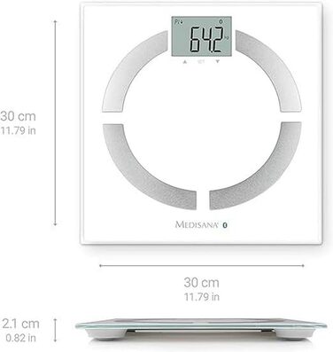 Medisana BS 444 Connect – смарт-ваги для аналізу складу тіла, 180 кг, вимірювання жиру, води, м'язової маси, кісткової тканини, Bluetooth, додаток, біла
