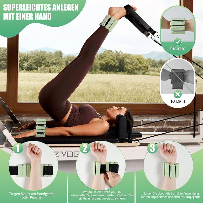 Важкі манжети BECOJADDE для ніг та рук, 0.45 кг / 0.9 кг (комплект 2 шт.) для бігу, кардіо та силових тренувань. Зелені, 0.9 кг пара (0.45 кг кожна).