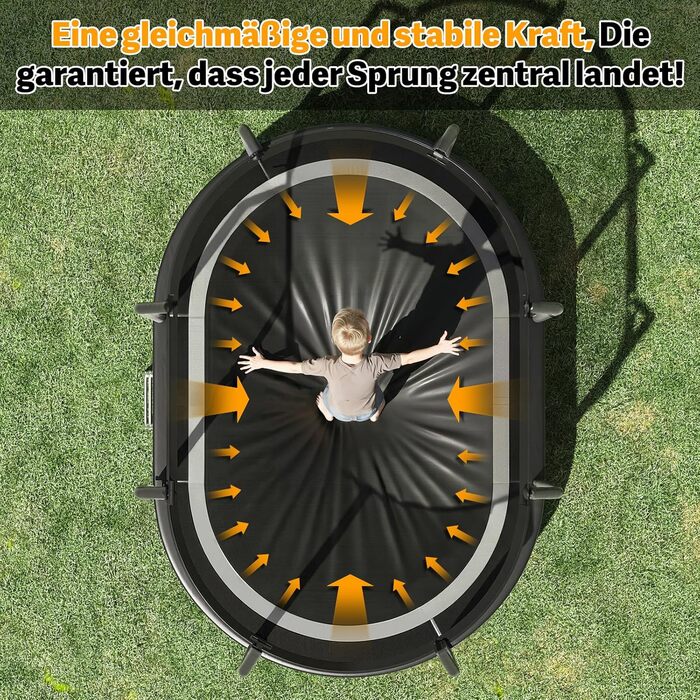 Батут Devoko Outdoor для дітей та дорослих, великий овальний, 305x214 см, з сіткою безпеки та міцним металевим каркасом