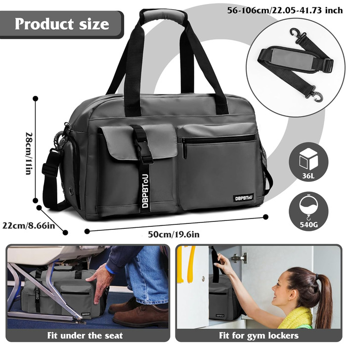 Спортивна сумка для фітнесу та подорожей з відділенням для взуття та вологих речей, водонепроникна сумка-вікендер для залу, плавання та сауни (Сіра)