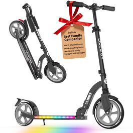 Дитячий самокат Beeliv Roller Kinder 6 років, 230мм колеса, LED-підсвітка, ABEC-7, регульована висота, ремінь, складний, для дітей, підлітків, дорослих, чорний