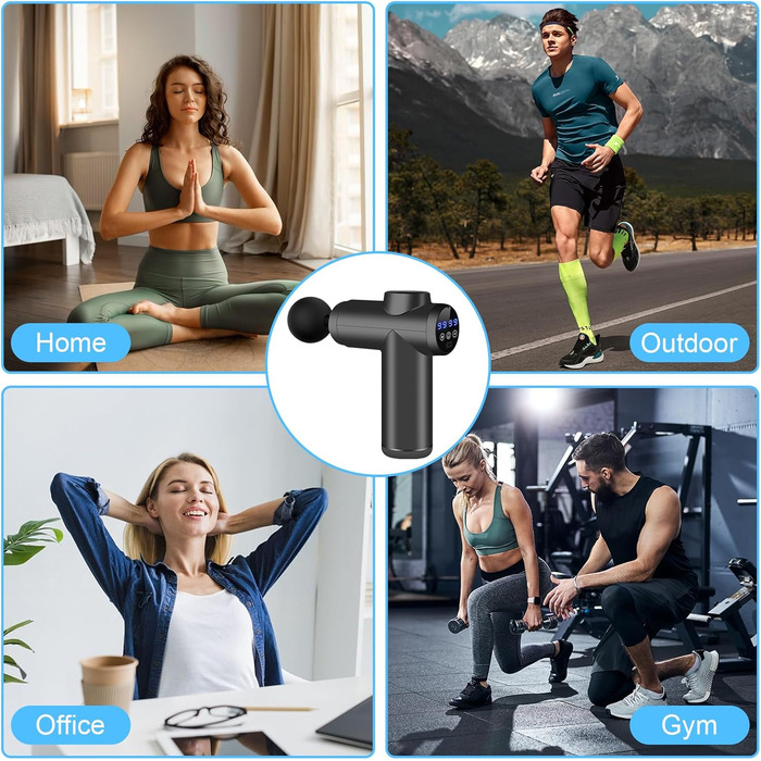 AQXONG Міні масажер для м'язів, портативний електричний масажер з LCD дисплеєм, 99 швидкостей, 8 насадок, тиха робота 35dB, акумуляторний