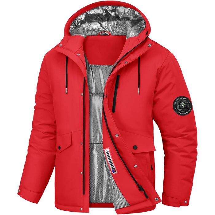 Водонепроникна зимова куртка Voqeen для чоловіків, тепла сноуборд куртка з капюшоном, вітрозахисна Outdoor куртка з термо функцією, Softshell Windbreaker для туризму, червона, XL