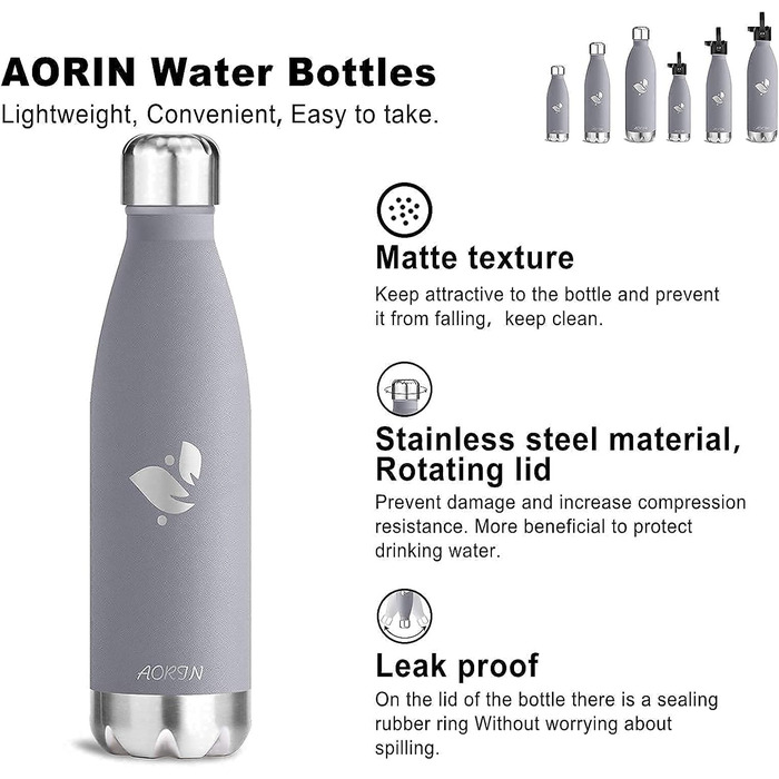 Термофляга AORIN з вакуумною ізоляцією - 350мл/500мл/750мл. Без BPA, зберігає холод до 24 годин та тепло до 12 годин. Ідеальна термофляга для дітей, школи, спорту, активного відпочинку, велосипеду, фітнесу.