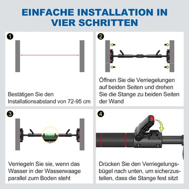 Кімнатна турнік MonkeyTail для дверного прорізу 72-95 см, без свердління, з 360° замком та PVC-килимком, вантажопідйомність 150 кг, багатофункціональний турнік