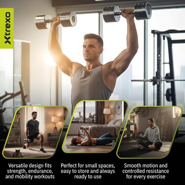 Набір гантелей XTREXO 2 шт. (2.5-12 кг) з хромованою поверхнею, сталеві, з неслизьким грифом – для силових тренувань вдома та у спортзалі