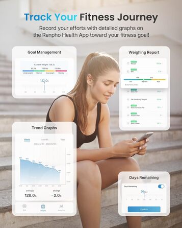 Ваги RENPHO: цифрові ваги для тіла з Bluetooth, аналіз складу тіла (жир, м'язи, BMI, вода), максимальне навантаження 180 кг, чорний