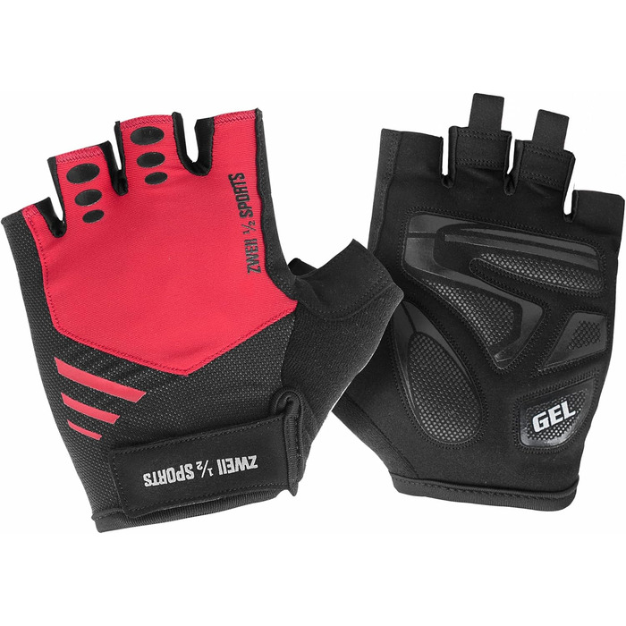 Чоловічі велосипедні рукавички напівпальці, дихаючі, для відпочинку та спорту, з гелевою підкладкою, антиковзаючі, для активного відпочинку та тренувань, зелені (XL, червоні)