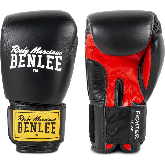 Боксерські рукавички BENLEE Fighter 10 oz з натуральної шкіри, чорно-червоні, одиночні