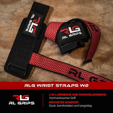 Лямки для тяги RL Grips з захистом зап'ясть для важкої атлетики, пауерліфтингу та бодібілдингу, червоні