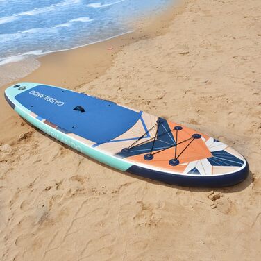 Надувний SUP дошка CASSILANDO Stand Up Paddle Board 335 см з аксесуарами та сумкою для перенесення, для йоги, риболовлі, серфінгу, підходить для дорослих та підлітків, з імітацією текстури дерева, колір м'ятно-зелений