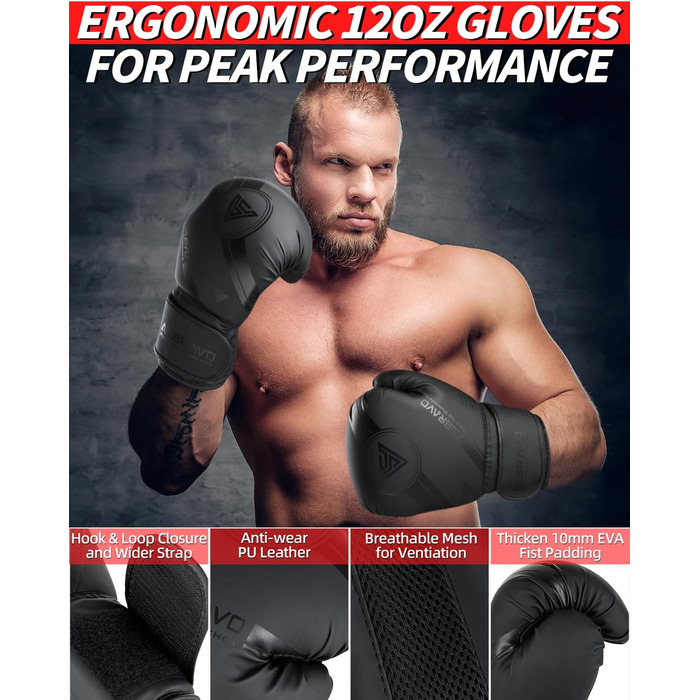 Боксерський мішок ASBRAVO 4 фути з PU для дорослих, комплект з 12OZ рукавицями для MMA, Муай Тай, кікбоксингу, тренувань вдома, бойових мистецтв (без наповнювача)