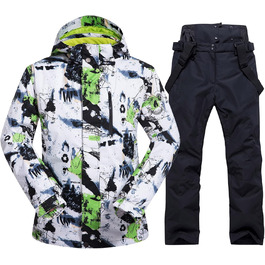 Комплект чоловічого гірськолижного костюма: куртка та штани, водонепроникний, вітронепроникний, з капюшоном, для сноубордингу та катання на лижах, білий/зелений, розмір M