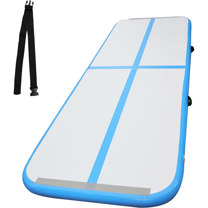 Гімнастичний надувний мат Air Track (300 x 100 x 10 см) блакитно-сірий, з електричною помпою