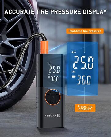 Портативний електричний компресор FEEGAR 150PSI для шин, акумулятор 7800mAh, павербанк, 12V DC, USB-C, LCD-екран, велосипедний насос з цифровою індикацією та ліхтарем