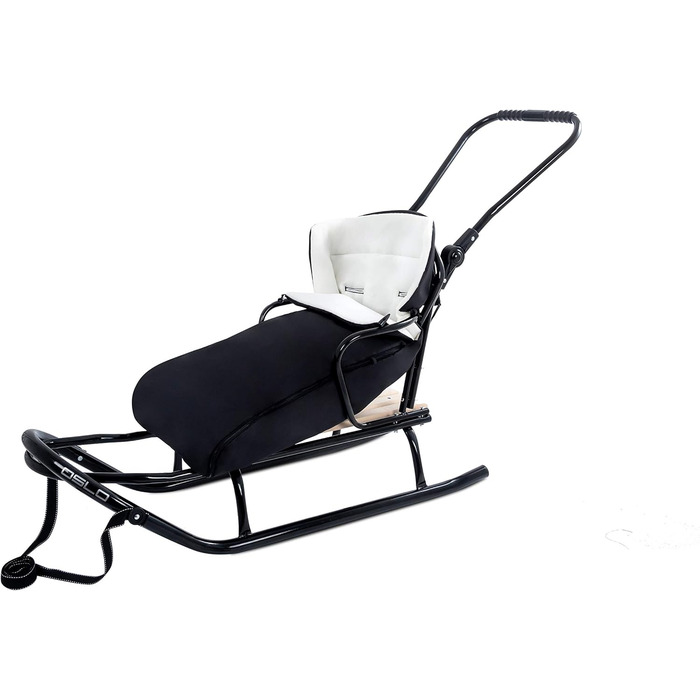 Металевий санний Oslo з підніжкою, ременями безпеки, ручкою для штовхання та мішком для ніг. Ідеальний для дітей та дорослих. Максимальне навантаження: 120 кг (чорний)