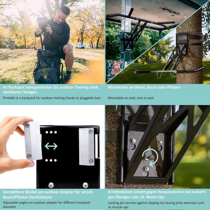 Преміум турнік та бруси PULLUP & DIP для дому й вулиці, мобільний, настінний, для дерева/стовпа, понад 35 вправ, Outdoor комплект