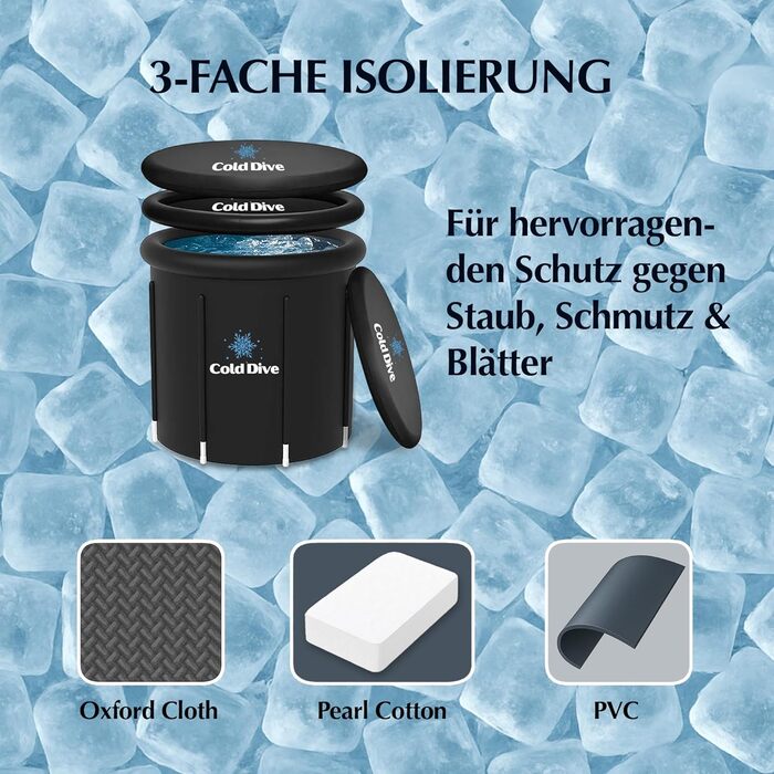 Ейстон 300L – Складана діжка для крижаних ванн для дому та відпочинку – Портативна діжка для відновлення – Кругле чавурне бак з Оксфорду та ПВХ – Діжка для крижаного занурення для спортсменів