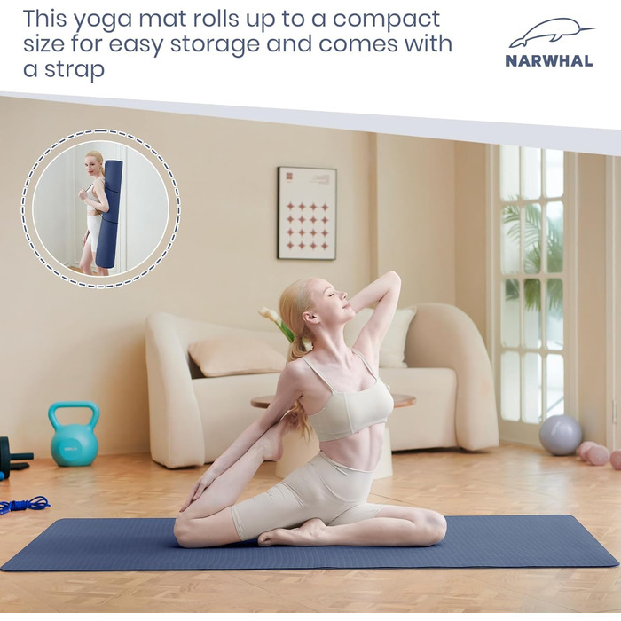 Килимок для йоги Narwhal XXL, TPE, 190x80 см, антиковзаюча, спортивний, тренувальний, для фітнесу, зелено-чорний