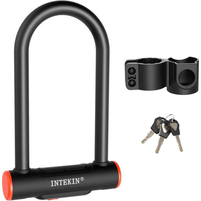 Замок для велосипеда U-подібний з кріпленням, 16 мм, 3 ключі, висока безпека, для велосипеда, мотоцикла, електробіка, гірського велосипеда, скутера. Внутрішні розміри 24,3 x 8,9 см