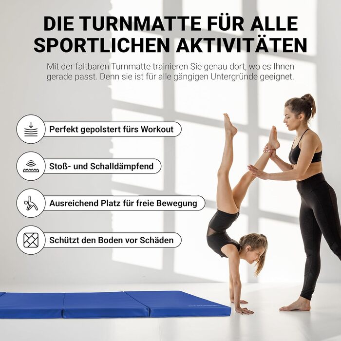 Гімнастичний мат MSPORTS Turnmatte Premium складний м'який килимок для спорту та дітей, синій (190 x 80 x 5 см)