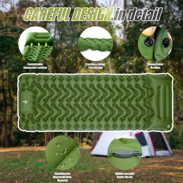 Каремат для кемпінгу TEGOVE самонадувний, компактний, з насосом та подушкою. Легкий килимок для туризму, пляжу, подорожей та намету