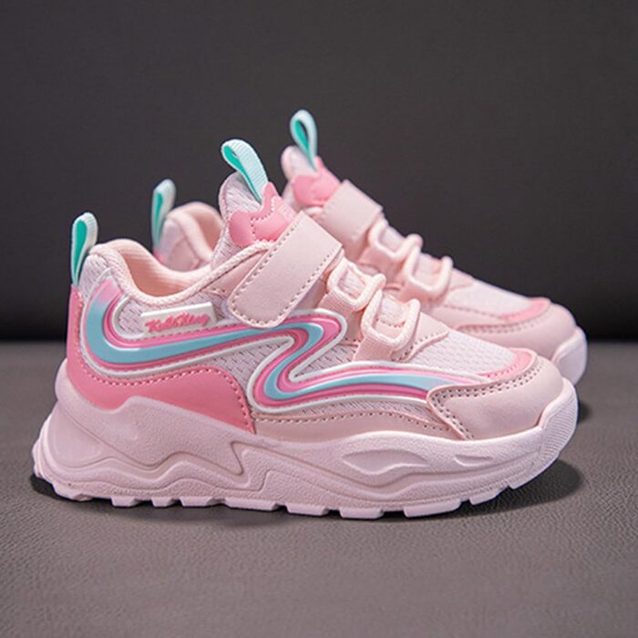 Дитячі спортивні кросівки для хлопчиків та дівчаток: стильні, дихаючі, легкі, унісекс, з антиковзкою підошвою та липучкою. Ідеальні для залу, фітнесу та тенісу (Рожеві, 27 EU)