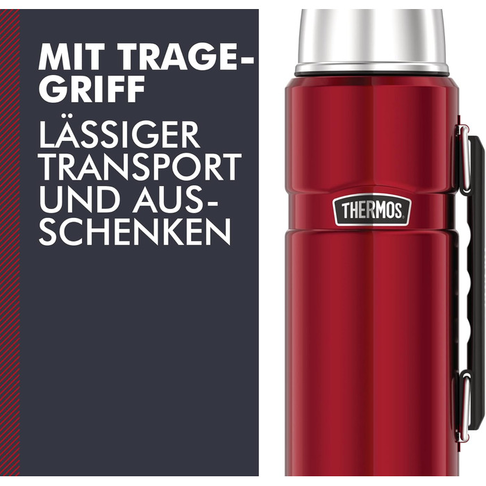 Термос Thermos Stainless King 1,2 л, нержавіюча сталь, з ручкою, червоний