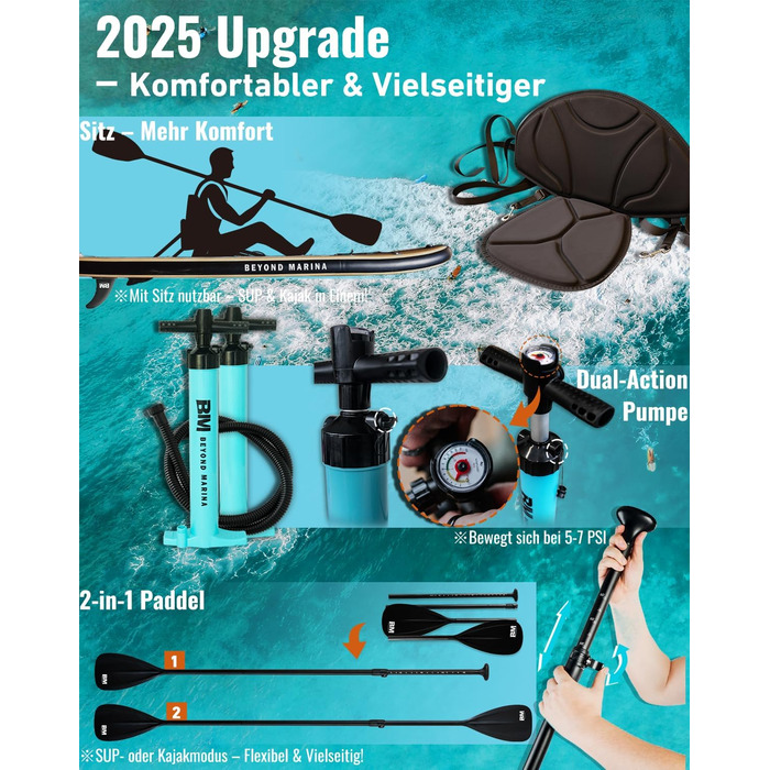 Надувний SUP-борд BEYOND MARINA 2-в-1 з сидінням, аксесуари, 320x81x15 см, білий