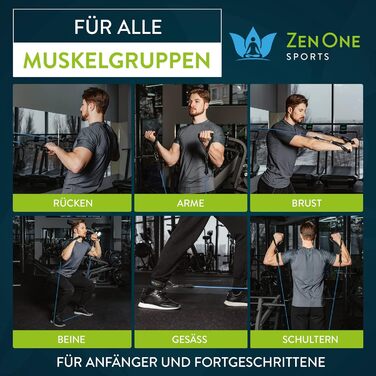 Набір еластичних стрічок для фітнесу ZenOne Sports® - 5 рівнів опору | Стрічки для силових тренувань вдома та в подорожах | Стрічки для фітнесу, гумові стрічки, спортивні стрічки (блакитний)