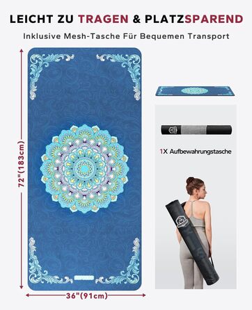 Йога мат HAPBEAR XXL: широка, спортивна, фітнес-мат з антиковзаючим покриттям 198x137 см / 183x116 см / 6 мм, надзвичайно міцна, для пілатесу, тренажерного залу, дому, тренувань, зелена