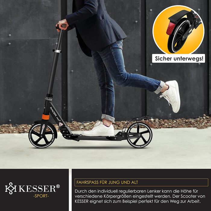 Самокат KESSER Cityroller Pro-S, колеса 205 мм, PU, складаний, з амортизацією, регулювання висоти, для дорослих і дітей