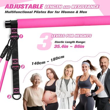 Набір для пілатесу HPYGN з 4 еластичними стрічками, регульоване обладнання для пілатесу для жінок та чоловіків, багатофункціональний набір для фітнесу, стрічки для стегон, ніг, рук, домашній спортзал, йога, силові тренування, розтяжка, рожевий