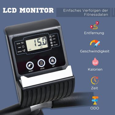 Горизонтальний велотренажер HOMCOM з LCD-дисплеєм, 8-рівневий магнітний опір, для дому, до 110 кг, метал+ABS, 121,5-136x62,5x98 см