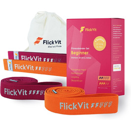 Набір фітнес-резинок FlickVit Textile: петлі та стрічки 5 рівнів, для спорту, фізіотерапії, підтягувань, з чохлом (помаранчевий/маджента, рівень 2 і 3)