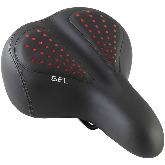 Велосипедне сідло EUROtops Gel з ліхтариком – комфортне сідло з гелевими подушками та двома пружинами, червоне світло безпеки, чорний колір, для чоловічих та жіночих велосипедів