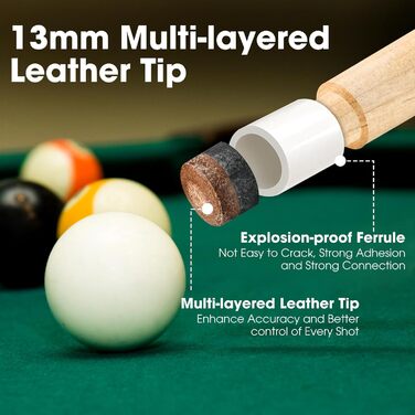 Професійний кий для більярдного столу JX (2 шт.) з наконечником 13 мм, довжиною 147 см, з канадського клену, 18 oz