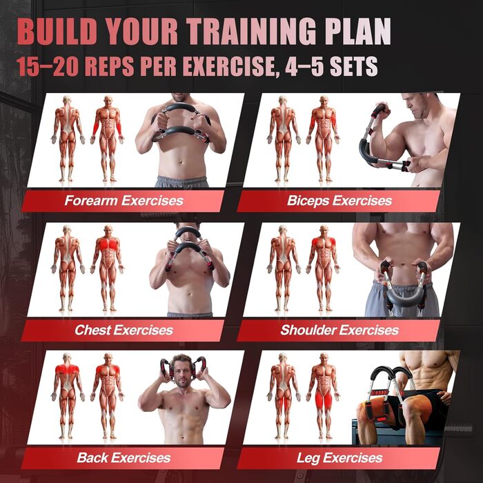 Тренування грудей Twister Armtrainer: 6 рівнів (30-50 кг / 30-150 фунтів), портативний тренажер з регульованою вагою - для дому, офісу та подорожей, червоний