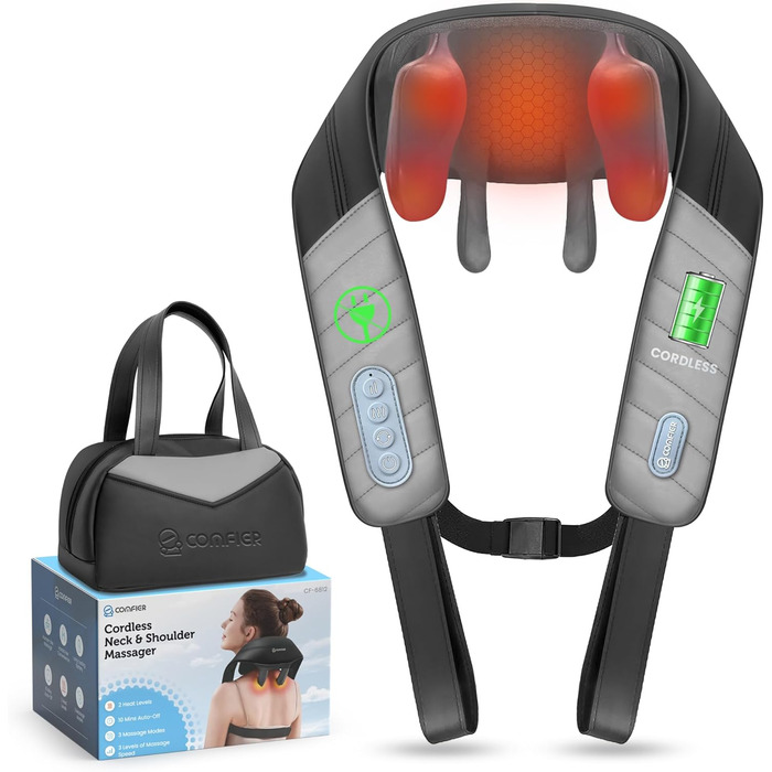 COMFIER 4D Шиацу масажер для шиї та плечей з підігрівом, бездротовий масажер для спини, шиї та плечей, для зняття болю в шиї, плечах і ногах, подарунок