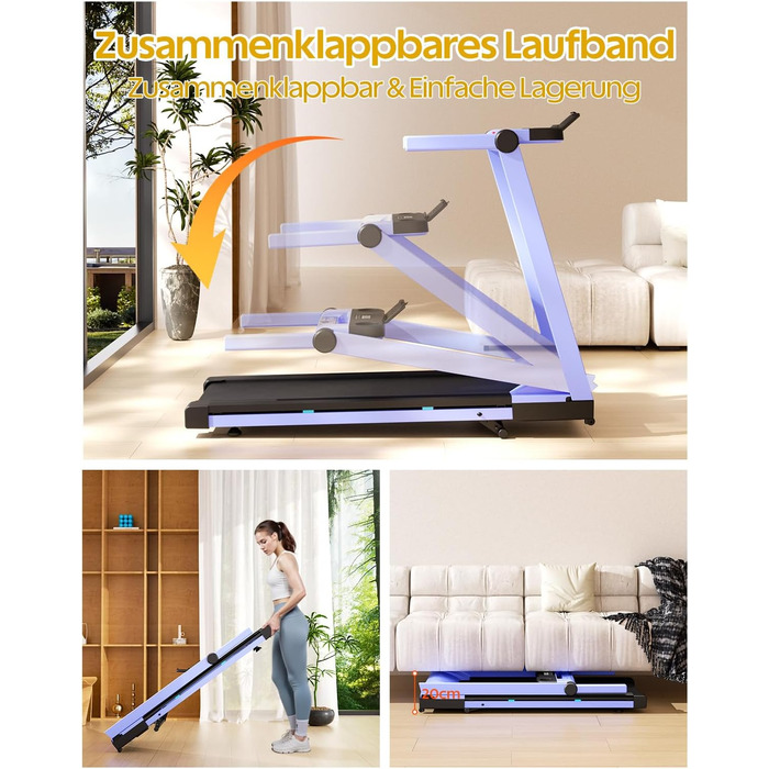 Lacuffy Біговий тренажер для дому, складаний, Walking Pad з нахилом 6%, велика площа для бігу 112 * 42 см, вантажопідйомність 158 кг, для високих людей (Синьо-Чорний)