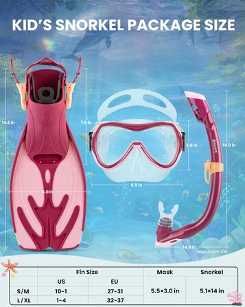 Дитячий набір для снорклінгу OutdoorMaster Marlin: маска, трубка з сухим верхом, регульовані ласти, антифог, для хлопчиків і дівчаток 5-16 років