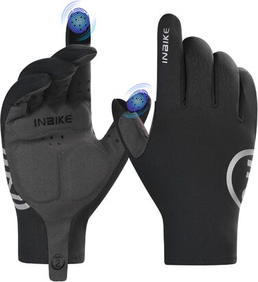 Велосипедні рукавички INBIKE зимові, чорні, для катання на велосипеді, лижах, бігу, з підкладкою для сенсорного екрану, теплі, вітронепроникні, антиковзаючі