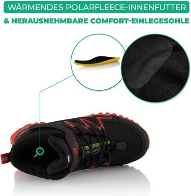 Зимові черевики для жінок та чоловіків, водонепроникні, з утепленням, для піших прогулянок (41 EU, Чорний/Червоний)