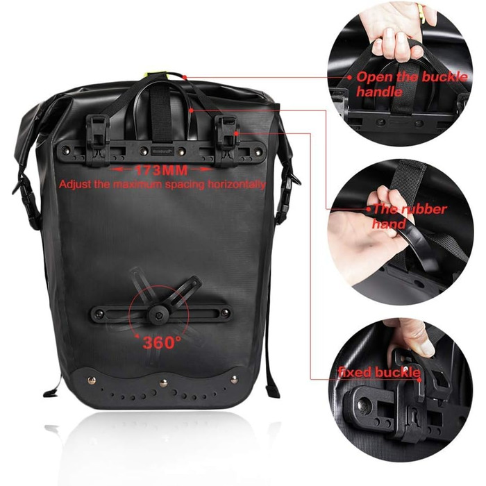 Велосипедна сумка WATERFLY 25L на багажник, водонепроникна, чорна