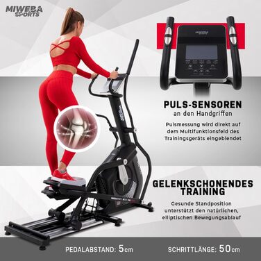 Еліптичний тренажер Miweba Sports MC700 з додатком, електричний орбітрек 30 кг маховик, до 150 кг, домашній ергометр з пульсометром