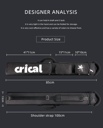 Кейс для більярду CRICAL, 2 x 2 жорсткі чохли для снукеру, з штучної шкіри/оксфордського канвасу (чорний)